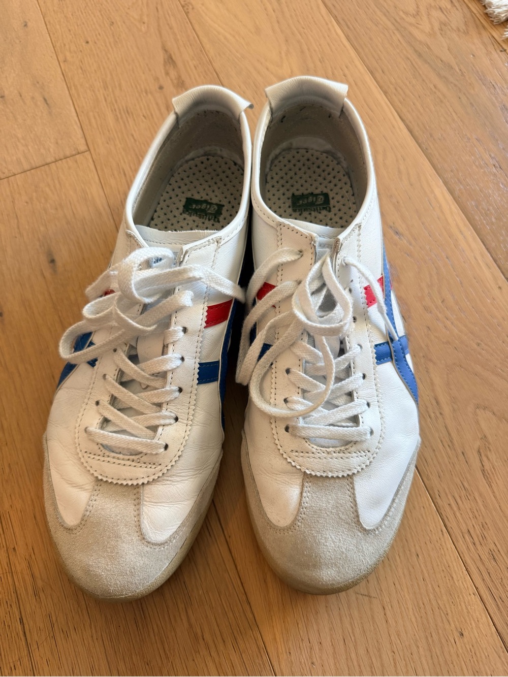 Onitsuka Tiger by Asics White Sneakers with Blue & Red Stripes